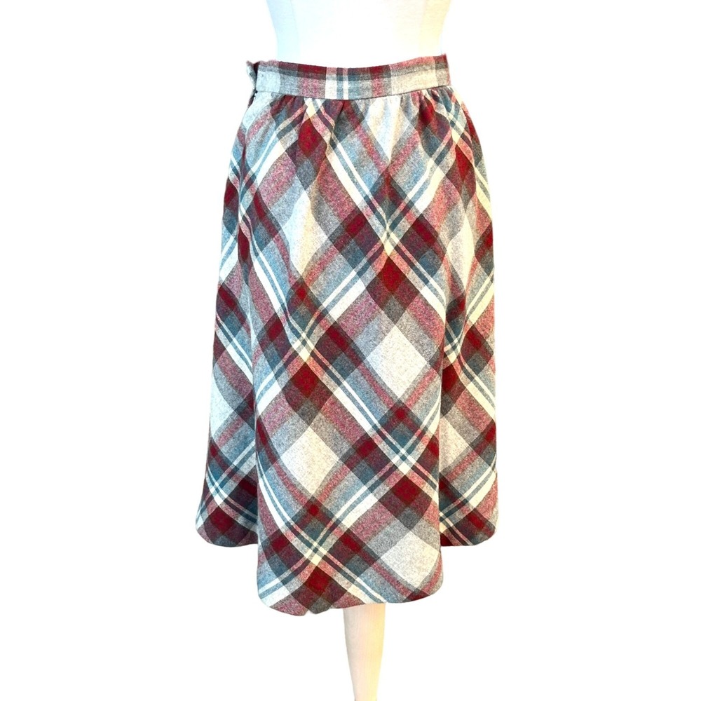 Vintage JC‎ Penney Fashions Plaid Midi Skirt Size 11 Wool Blend Red/Gray READ - Picture 3 of 8
